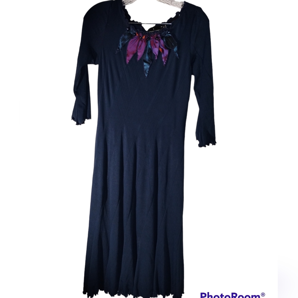 Vtg Y2K Craig Signer Midi Floral Dress 6 Navy USA